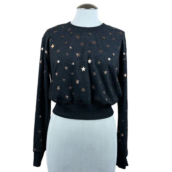 Women's Spiritual Gangster Gray Metallic Stars Sweatshirt Pullover Cropped sz XS - Picture 1 of 9